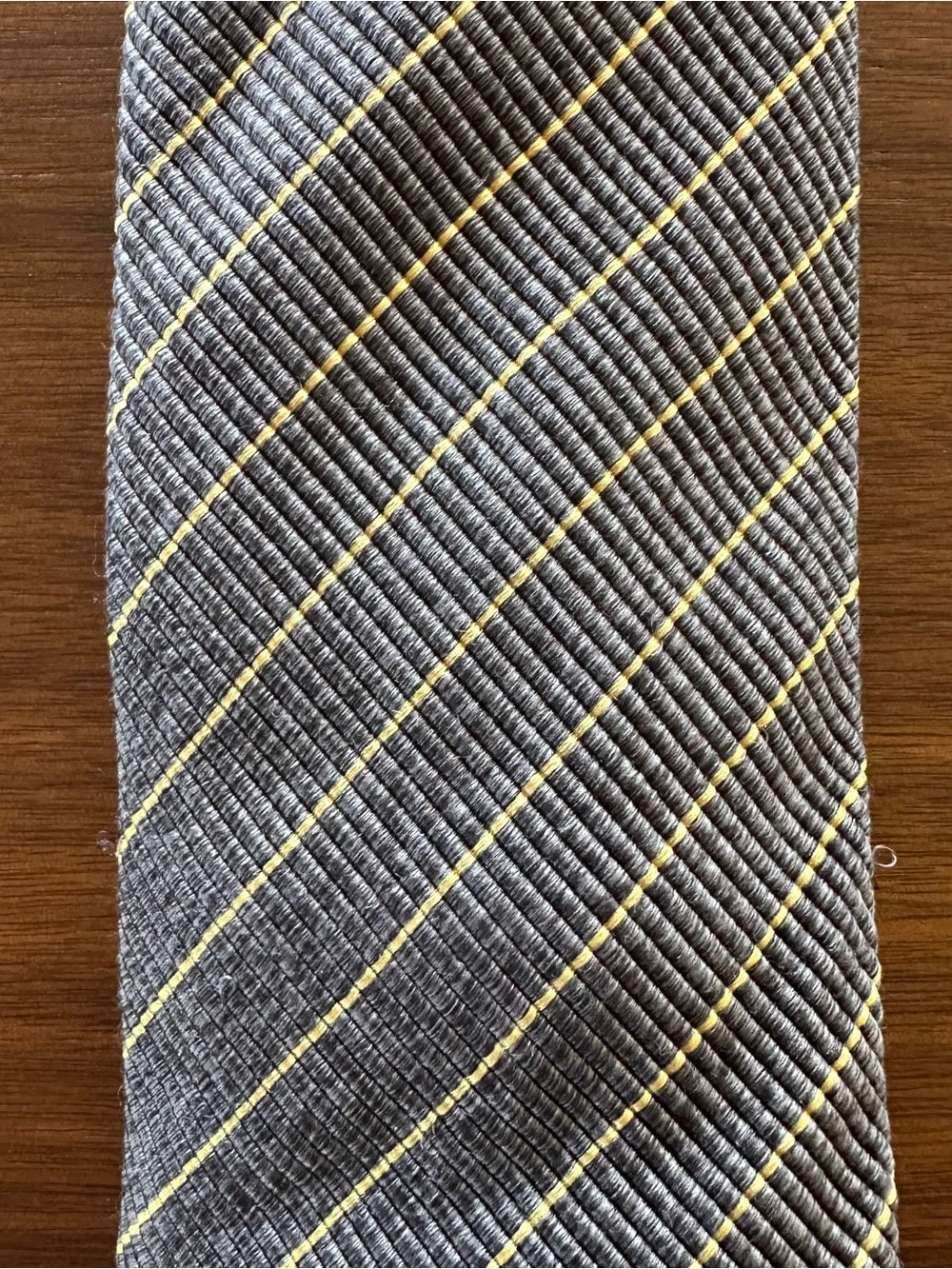 Isaia Navy Blue Tie with Yellow Windowpane Stripes